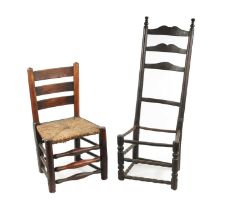 TWO SINGLE CHAIRS, ONE HAVING AN UNUSUAL HIGHBACK