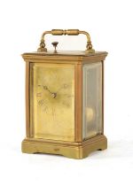 A LATE 19TH CENTURY ANTIQUE FRENCH BRASS STRIKING & REPEATING CARRIAGE CLOCK