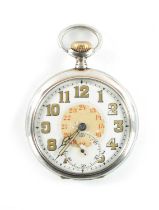 A 20TH CENTURY SILVER 0.800 MILITARY STYLE OPEN FACED POCKET WATCH