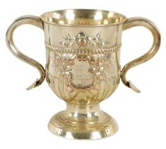 A LATE GEORGIAN OLD SHEFFIELD PLATE TWO HANDLED TROPHY CUP