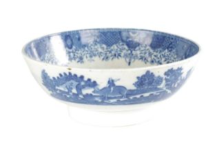 A 19TH CENTURY ENGLISH BLUE AND WHITE WILLOW PATTERN BOWL