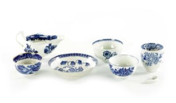 A COLLECTION OF SIX 18TH CENTURY PORCELAIN BLUE AND WHITE TEAWARES