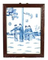 A LATE 19TH CENTURY CHINESE BLUE & WHITE PORCELAIN PLAQUE