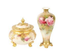 TWO PIECES OF ROYAL WORCESTER DECORATED WITH ROSES