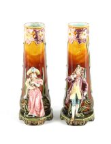 A PAIR OF 19TH CENTURY MAJOLICA FIGURAL VASES