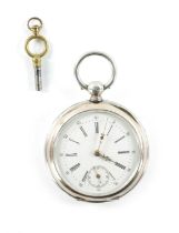 A LATE 19TH CENTURY SILVER 0.800 OPEN-FACED POCKET WATCH