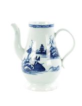 A CHAFFERS LIVERPOOL BLUE AND WHITE PORCELAIN COFFEE POT