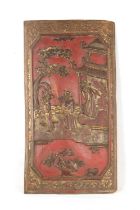 AN EARLY 20TH CENTURY CHINESE CARVED LACQUERWORK PANEL