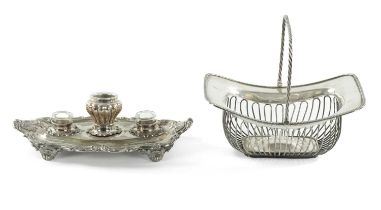 A 19TH CENTURY OLD SHEFFIELD SILVER PLATED BREAD BASKET, TOGETHER WITH A ROCOCO STYLE SULVER PLATED