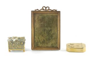 A REGENCY BRASS SNUFF BOX AND OTHER ITEMS