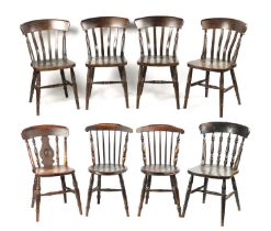 A MATCHED SET OF FOUR 19TH-CENTURY AND FOUR MODERN FRUITWOOD KITCHEN CHAIRS