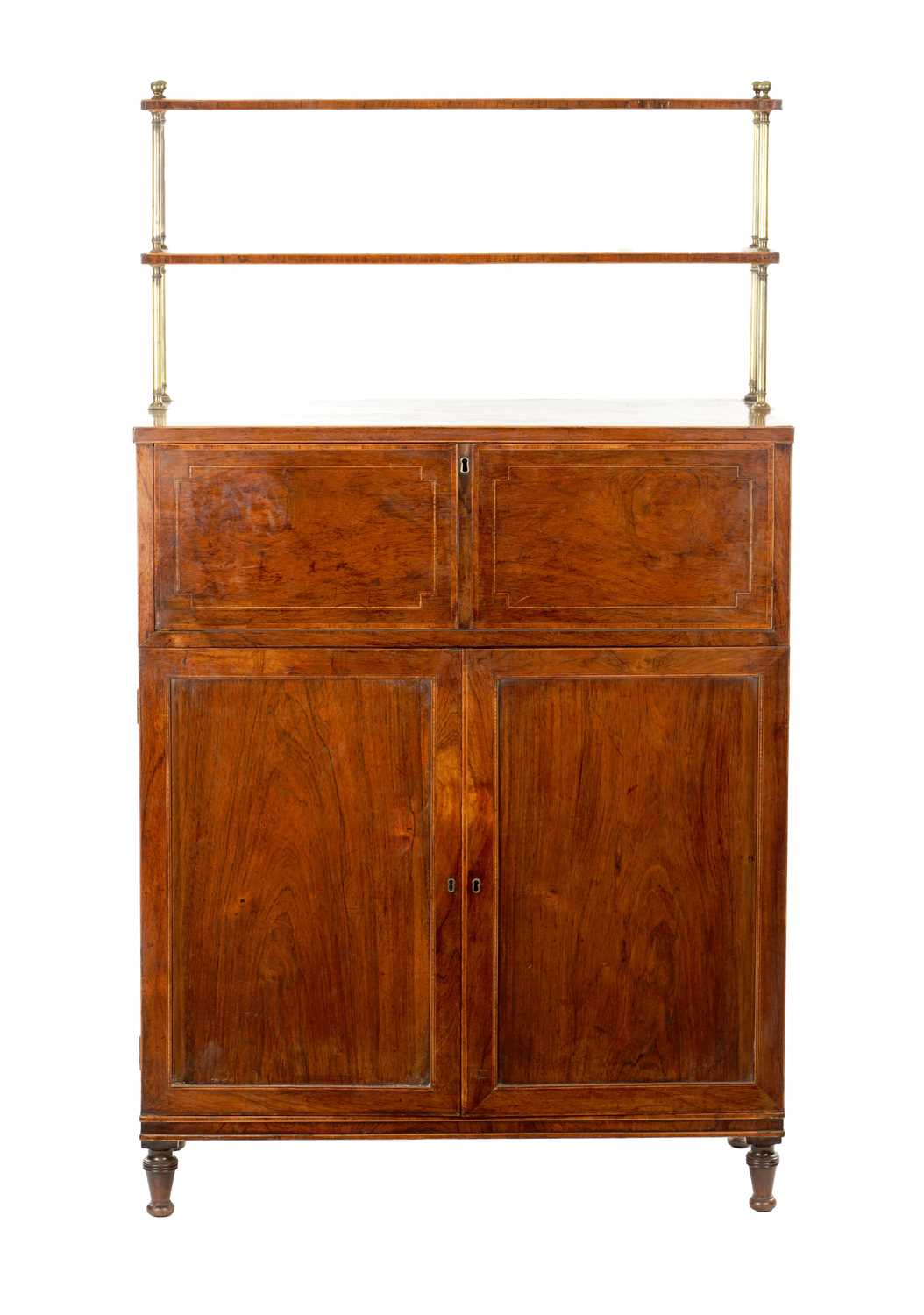 A REGENCY ROSEWOOD AND KING WOOD CROSS-BANDED SECRETAIRE SIDE CABINET