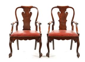 A PAIR OF GEORGE II STYLE ELM OPEN ARMCHAIRS