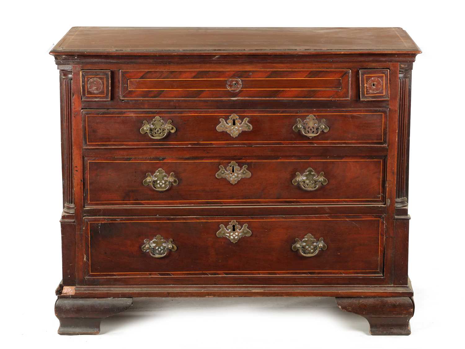 AN 18TH CENTURY FIGURED MAHOGANY CHEST OF DRAWERS