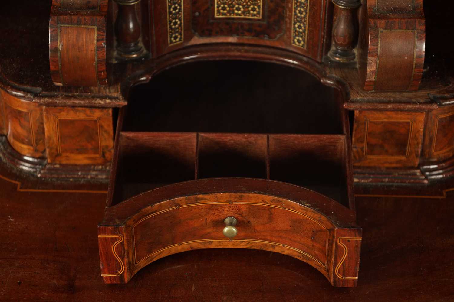 AN IMPORTANT FINE GEORGE II BRASS INLAID FIGURED MAHOGANY BUREAU ATTRIBUTED TO JOHN CHANNON - Image 8 of 16
