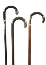 A COLLECTION OF THREE LATE 19TH CENTURY INLAID WALKING STICKS