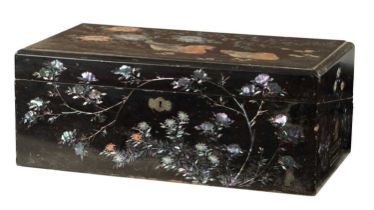 A 19TH CENTURY EBONY AND MOTHER OF PEARL INLAID WRITING SLOPE