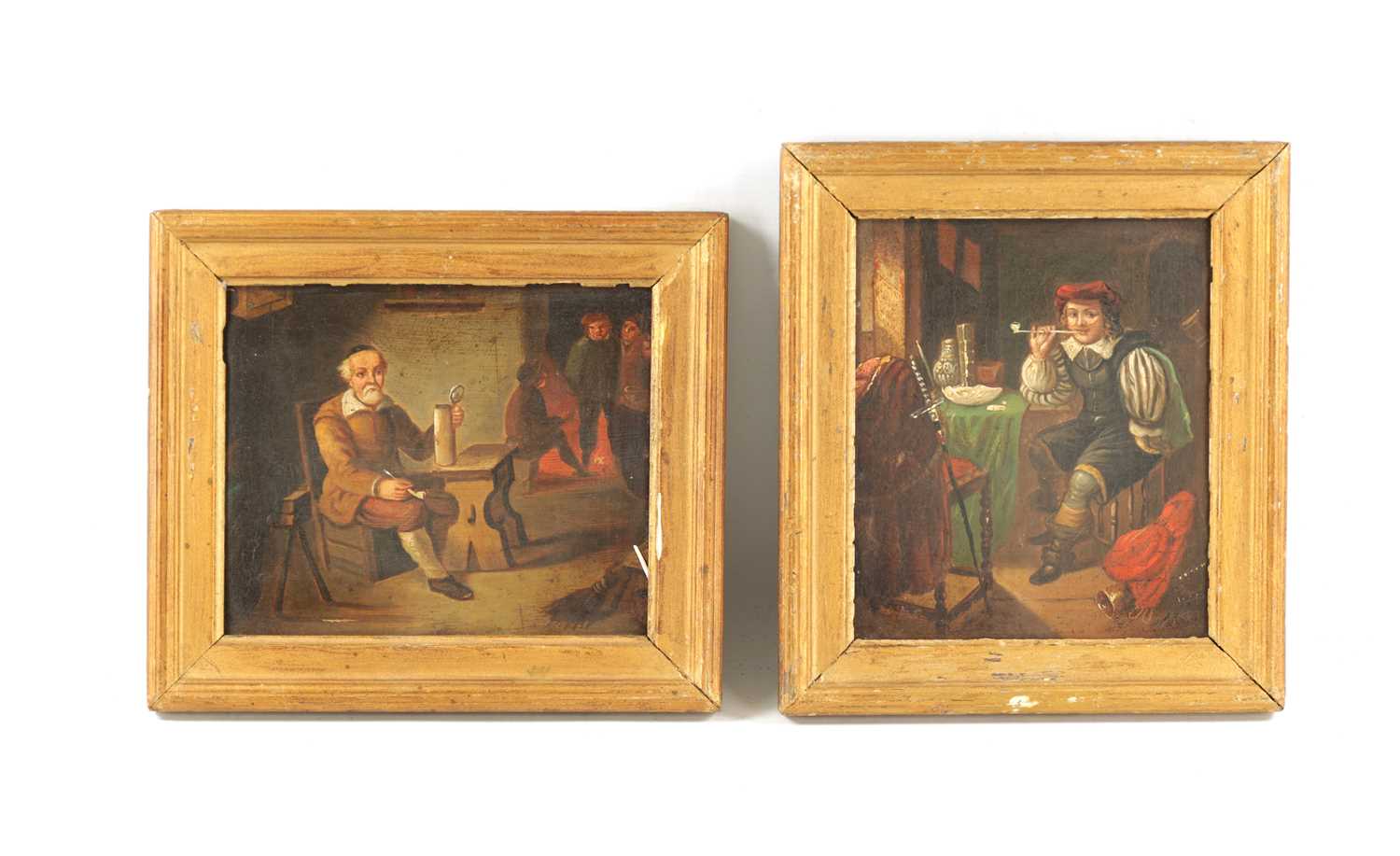 AFTER TENIERS. A SMALL PAIR OF 19TH CENTURY OIL ON PANELS