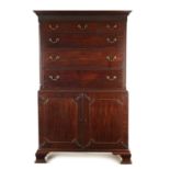 A FINE GEORGE III CHIPPENDALE DESIGN MAHOGANY SECRETAIRE CHEST ON CABINET FROM THE LILFORD ESTATE