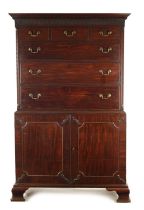 A FINE GEORGE III CHIPPENDALE DESIGN MAHOGANY SECRETAIRE CHEST ON CABINET FROM THE LILFORD ESTATE