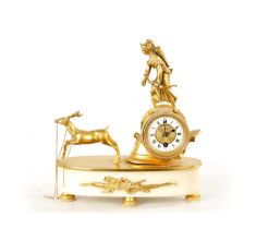 A LATE 19TH CENTURY FRENCH ORMOLU AND MARBLE MANTEL CLOCK