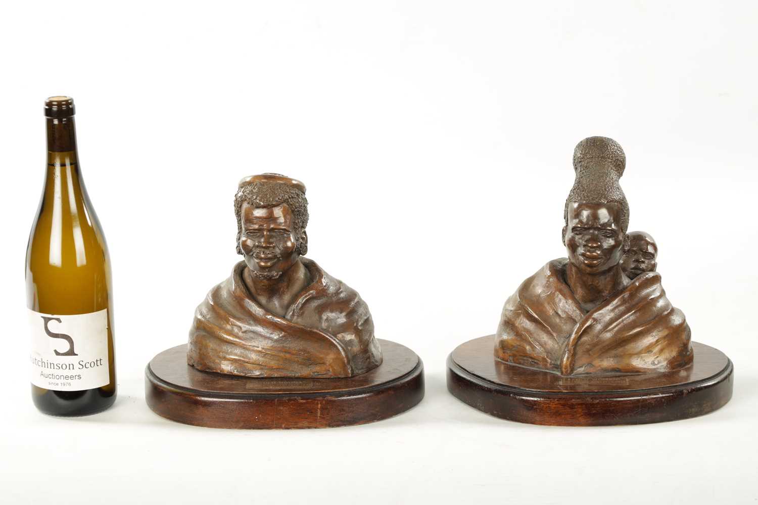 A PAIR OF 20TH CENTURY BRONZE SCULPTURES DEPICTING A ZULU WOMEN AND MAN BY PIERRE VAN RYNEVELD SIGNE - Image 2 of 10