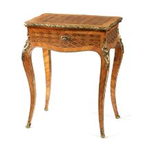 A LATE 19TH CENTURY FRENCH PARQUETRY INLAID AND ORMOLU MOUNTED FITTED DRESSING TABLE