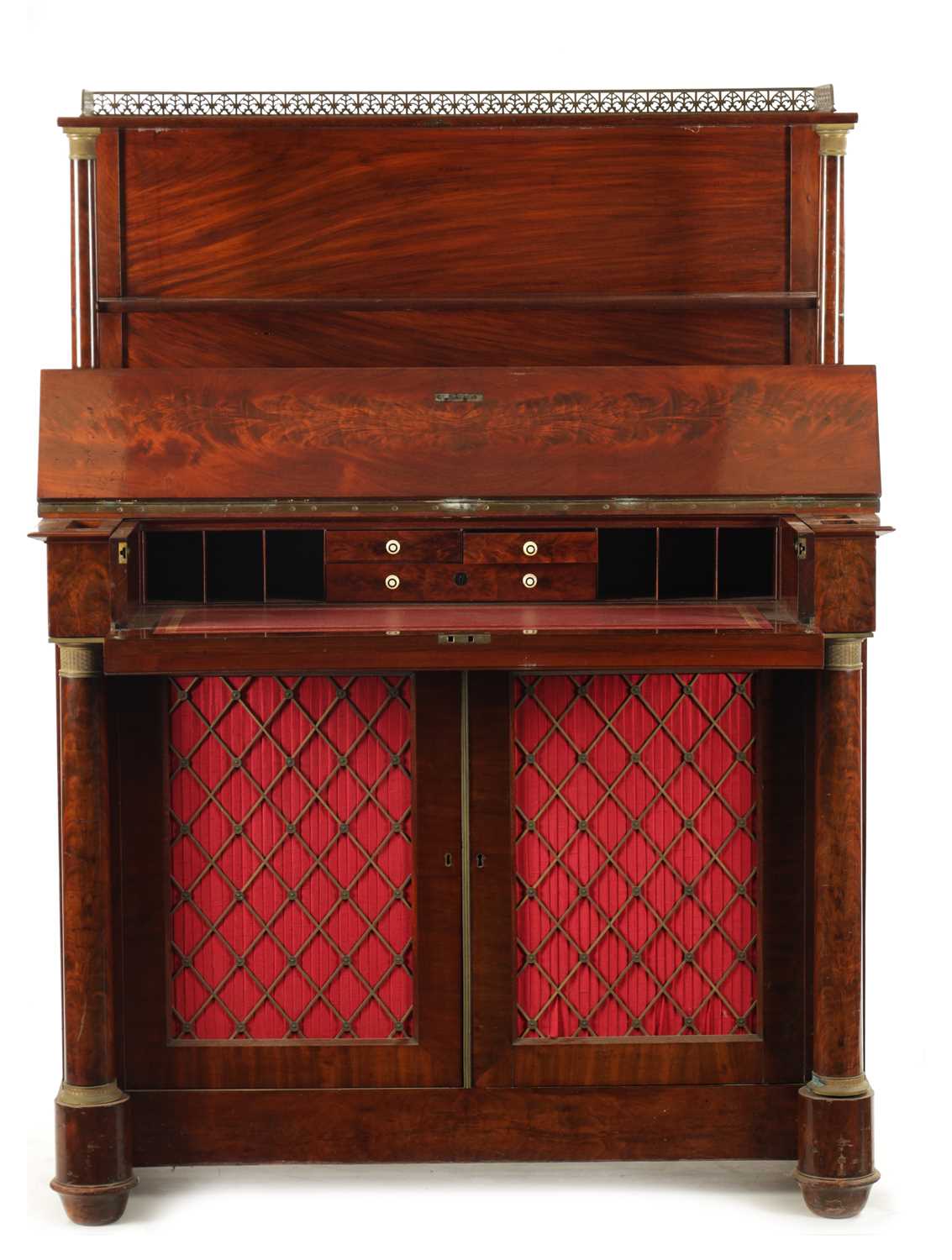 A GOOD REGENCY FRENCH EMPIRE FIGURED MAHOGANY SECRETAIRE SIDE CABINET - Image 5 of 10