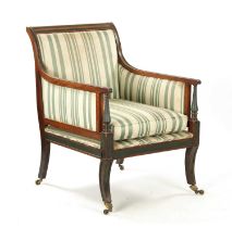 A REGENCY STYLE 19TH CENTURY MAHOGANY LIBRARY CHAIR