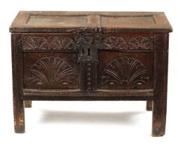 A GOOD SMALL LATE 17TH CENTURY OAK PANELLED COFFER