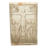 A FINE 19TH CENTURY CARVED CARREA MARBLE PLAQUE DEPICTING THE CRUCIFIXION