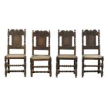 A RARE SET OF FOUR 17TH CENTURY CARVED OAK SIDE CHAIRS