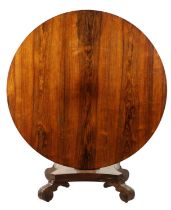 A WILLIAM IV FIGURED ROSEWOOD CENTRE TABLE