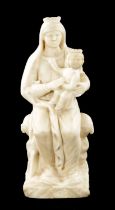 A 17TH CENTURY CARVED WHITE MARBLE SCULPTURE OF MADONNA AND CHILD