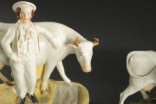 A PAIR OF MID 19TH CENTURY STAFFORDSHIRE FIGURAL GROUPS - Image 7 of 8