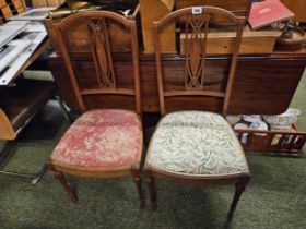 Pair of S & H Jewell of 31 Little Street Holborn Edwardian Walnut Inlaid sitting room chairs with