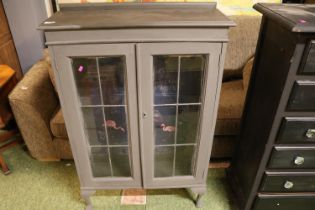 Grey painted glazed leaded china cabinet on cabriole legs