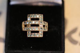 9ct Gold Emerald & Diamond set Georgian style buckle ring Size N. 4.5g total weight