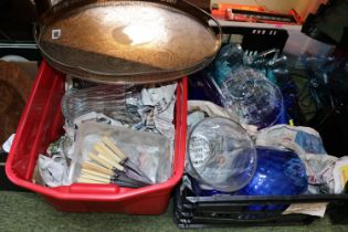 Good collection of assorted Mid Century and later glassware and a Oval Silverplated tray