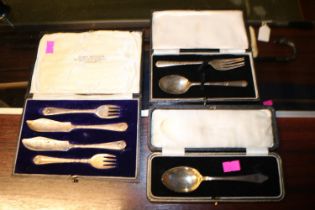 Collection of Silver Boxed Flatware inc. 3 Piece Silver Set by Thomas Ross & Son of Glasgow 135g