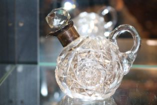 Edwardian Cut Glass Oil bottle with Silver Collar