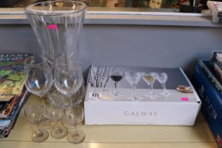 Boxed set of Galway Irish Crystal glasses, Large Crystal Vase and assorted drinking glasses