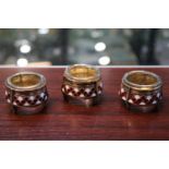 Set of 3 Hommet Russian Silver Enamelled Caviar Cauldron design with matching glass liners marked to