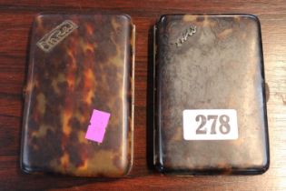 2 Vintage Faux Tortoise shell cigarette cases with applied silver plated monograms