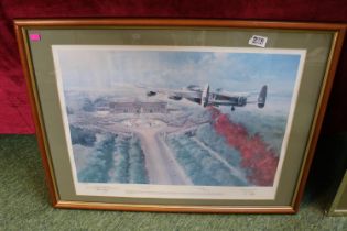 Framed 1995 Print by Petrie signed by Paul Day and Flt Lt M J Chatterton Lancaster Pilot