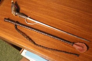 Egyptian Horn mounted sword stick with Leather scabbard. 55cm in Length