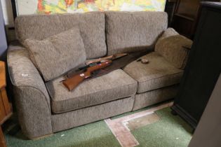 20thC Upholstered 2 seater sofa on beech wood feet