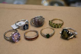 Collection of Assorted Silver Gem set rings