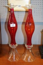 Pair of Large Murano Modernist glass Italian style candlesticks indistinctly signed to base. 45cm in