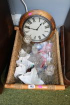 Tray of assorted 19thC and Later glassware, Churchgate wall clock and a Glazed ewer